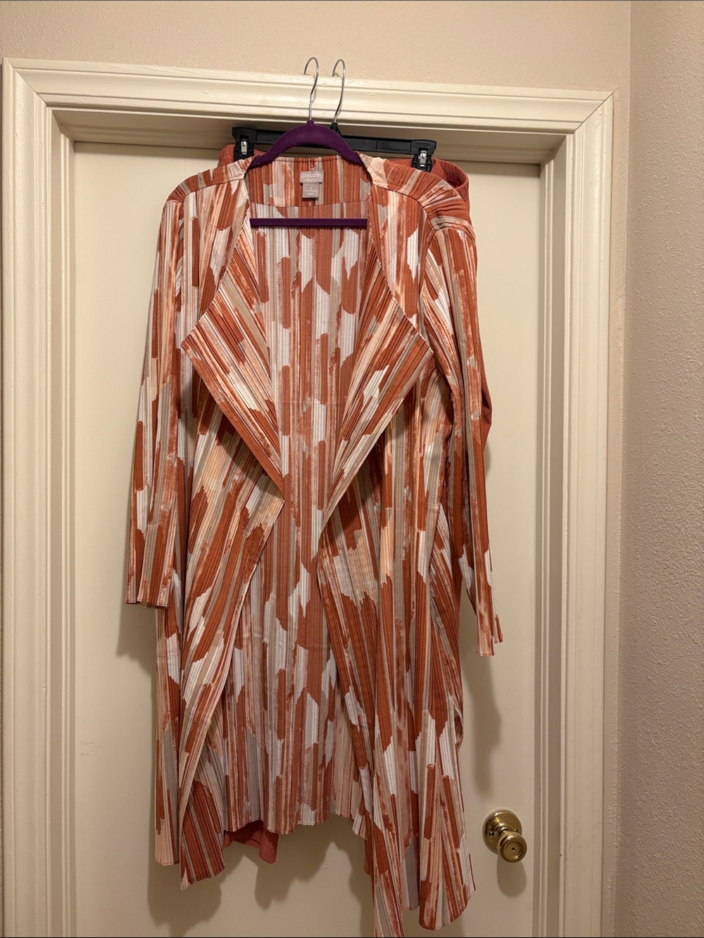 Chico's Rust & White Printed Open-Front Jacket
